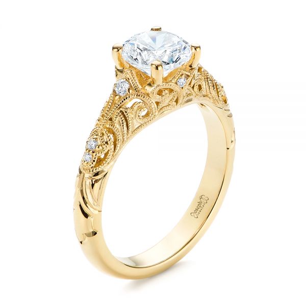 18k Yellow Gold 18k Yellow Gold Vintage Style Filigree Engagement Ring - Three-Quarter View -  105792