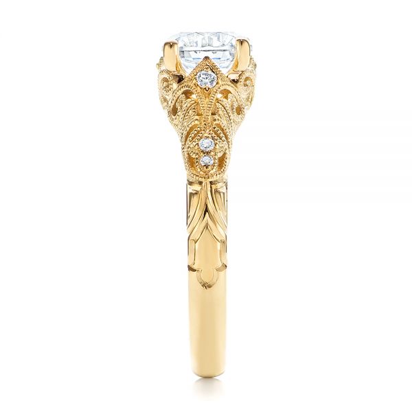 18k Yellow Gold 18k Yellow Gold Vintage Style Filigree Engagement Ring - Side View -  105792