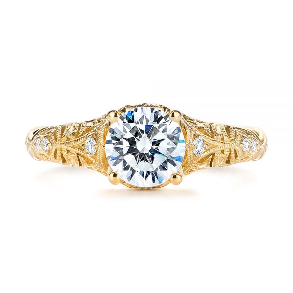 18k Yellow Gold 18k Yellow Gold Vintage Style Filigree Engagement Ring - Top View - 105792