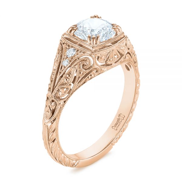 14k Rose Gold 14k Rose Gold Vintage-inspired Diamond Dome Engagement Ring - Three-Quarter View -  103095