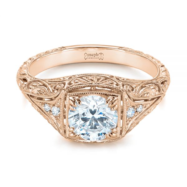 18k Rose Gold 18k Rose Gold Vintage-inspired Diamond Dome Engagement Ring - Flat View -  103095