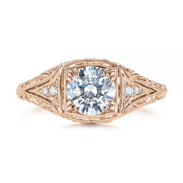 18k Rose Gold 18k Rose Gold Vintage-inspired Diamond Dome Engagement Ring - Top View - 103095