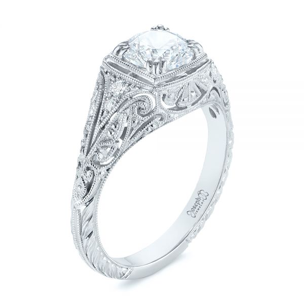 14k White Gold 14k White Gold Vintage-inspired Diamond Dome Engagement Ring - Three-Quarter View -  103095