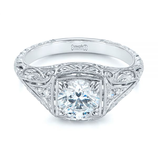 14k White Gold 14k White Gold Vintage-inspired Diamond Dome Engagement Ring - Flat View -  103095