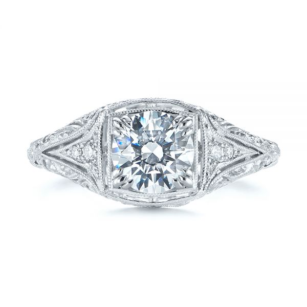 18k White Gold Vintage-inspired Diamond Dome Engagement Ring - Top View -  103095