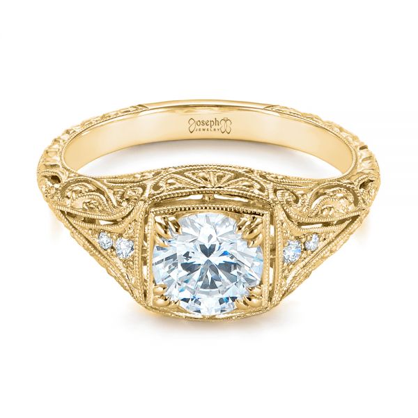 18k Yellow Gold 18k Yellow Gold Vintage-inspired Diamond Dome Engagement Ring - Flat View -  103095