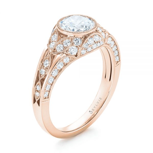 18k Rose Gold 18k Rose Gold Vintage-inspired Diamond Engagement Ring - Three-Quarter View -  103046