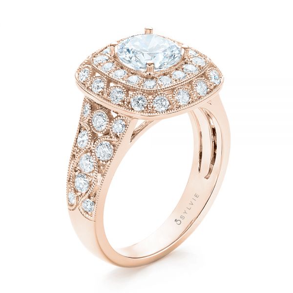 14k Rose Gold 14k Rose Gold Vintage-inspired Diamond Engagement Ring - Three-Quarter View -  103047