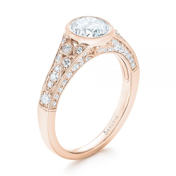 18k Rose Gold 18k Rose Gold Vintage-inspired Diamond Engagement Ring - Three-Quarter View -  103049