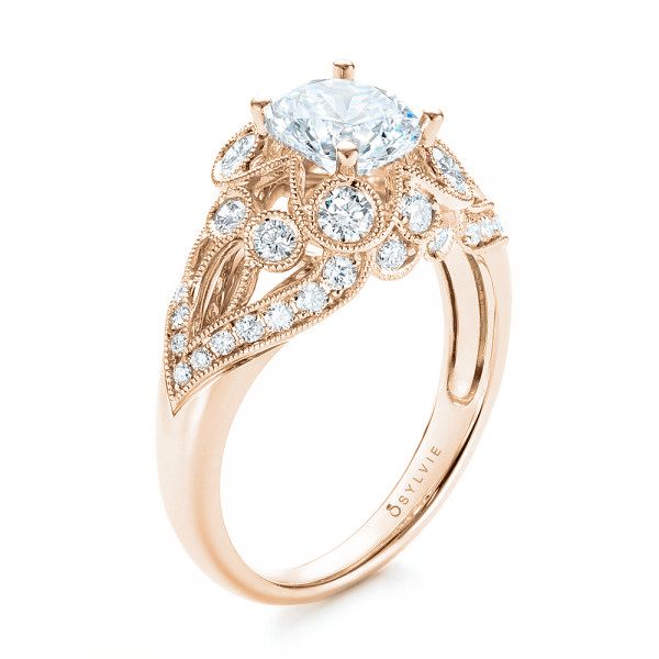 18k Rose Gold 18k Rose Gold Vintage-inspired Diamond Engagement Ring - Three-Quarter View -  103059