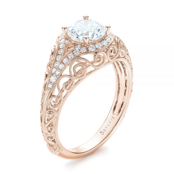 18k Rose Gold 18k Rose Gold Vintage-inspired Diamond Engagement Ring - Three-Quarter View - 103060