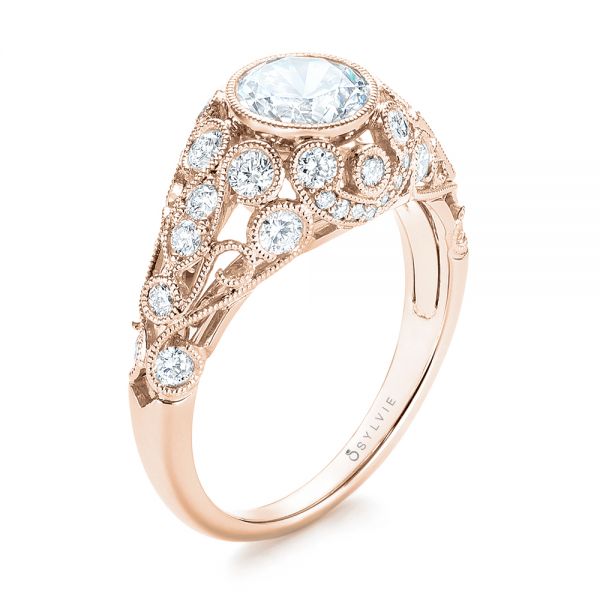 14k Rose Gold 14k Rose Gold Vintage-inspired Diamond Engagement Ring - Three-Quarter View -  103062