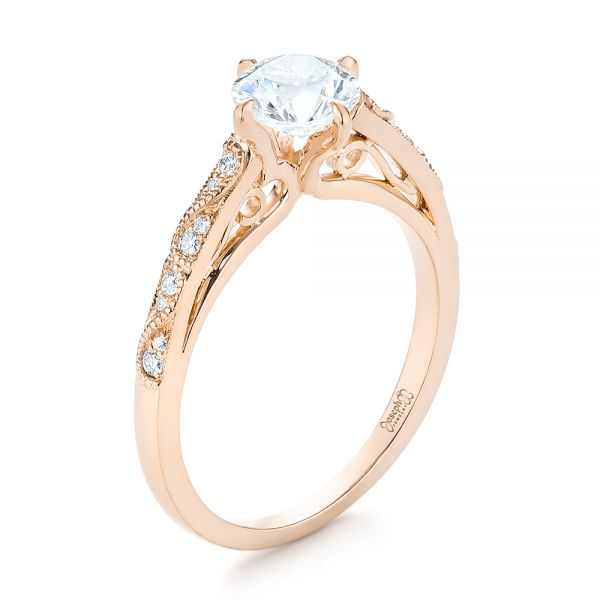 18k Rose Gold 18k Rose Gold Vintage-inspired Diamond Engagement Ring - Three-Quarter View -  103294