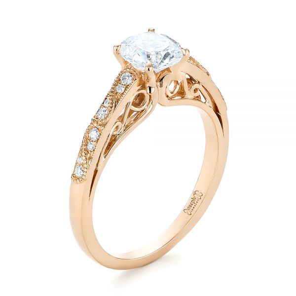 18k Rose Gold Vintage-inspired Diamond Engagement Ring - Three-Quarter View -  103298