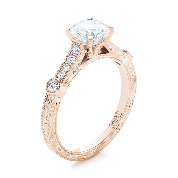 18k Rose Gold 18k Rose Gold Vintage-inspired Diamond Engagement Ring - Three-Quarter View -  103433