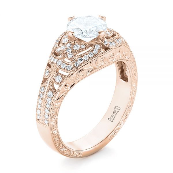 14k Rose Gold 14k Rose Gold Vintage-inspired Diamond Engagement Ring - Three-Quarter View - 103511