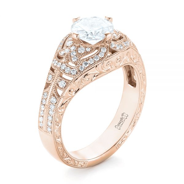 14k Rose Gold 14k Rose Gold Vintage-inspired Diamond Engagement Ring - Three-Quarter View -  103511