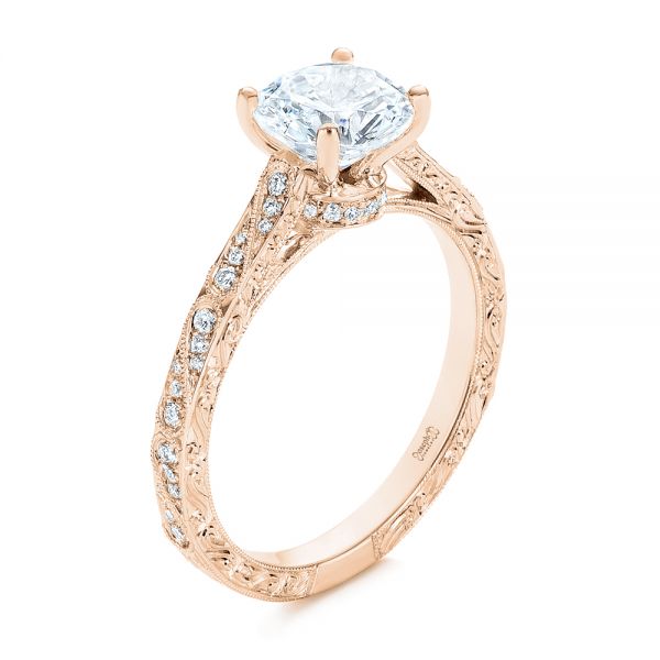 14k Rose Gold 14k Rose Gold Vintage-inspired Diamond Engagement Ring - Three-Quarter View -  105367