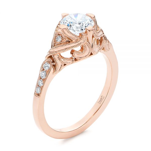 18k Rose Gold 18k Rose Gold Vintage-inspired Diamond Engagement Ring - Three-Quarter View -  105801