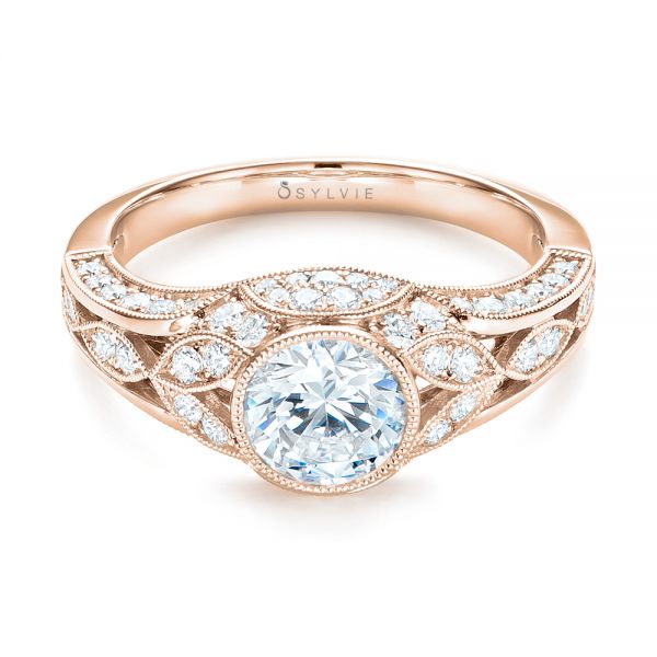 14k Rose Gold 14k Rose Gold Vintage-inspired Diamond Engagement Ring - Flat View -  103046