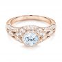 18k Rose Gold 18k Rose Gold Vintage-inspired Diamond Engagement Ring - Flat View -  103046 - Thumbnail