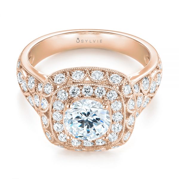 14k Rose Gold 14k Rose Gold Vintage-inspired Diamond Engagement Ring - Flat View -  103047