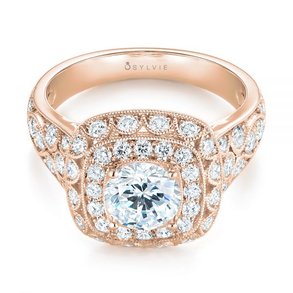 14k Rose Gold 14k Rose Gold Vintage-inspired Diamond Engagement Ring - Flat View - 103047