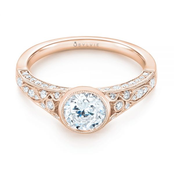 18k Rose Gold 18k Rose Gold Vintage-inspired Diamond Engagement Ring - Flat View -  103049