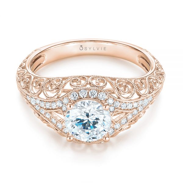 18k Rose Gold 18k Rose Gold Vintage-inspired Diamond Engagement Ring - Flat View -  103060