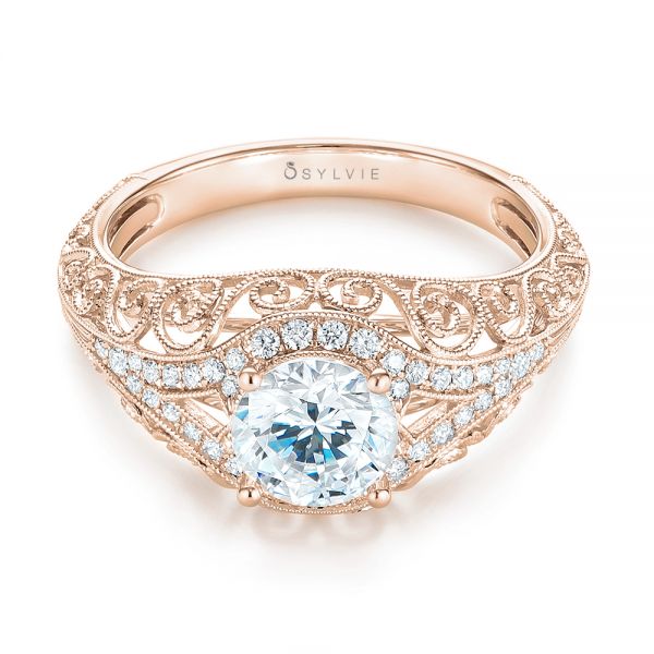 18k Rose Gold 18k Rose Gold Vintage-inspired Diamond Engagement Ring - Flat View - 103060