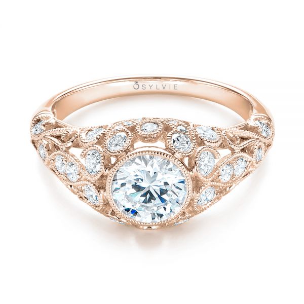 14k Rose Gold 14k Rose Gold Vintage-inspired Diamond Engagement Ring - Flat View -  103062