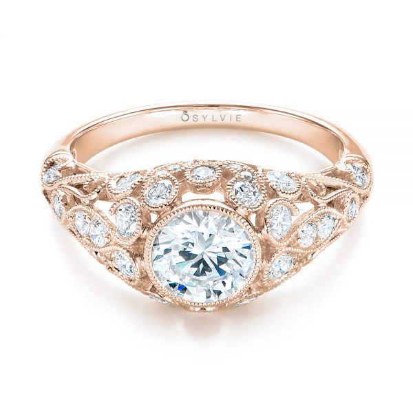 14k Rose Gold 14k Rose Gold Vintage-inspired Diamond Engagement Ring - Flat View - 103062