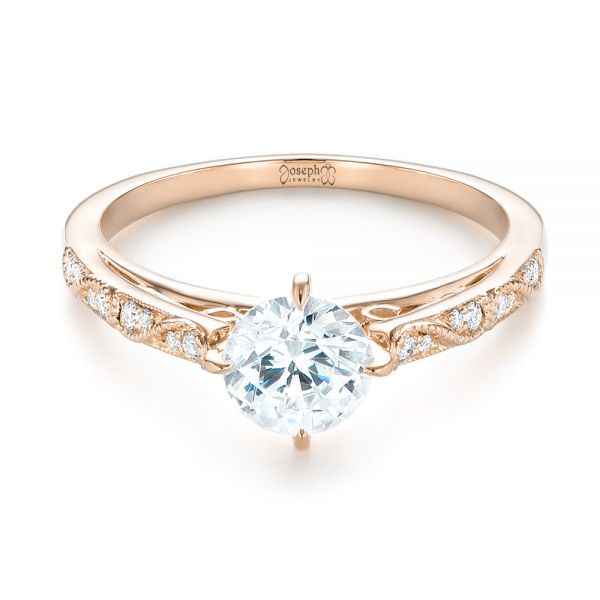 18k Rose Gold 18k Rose Gold Vintage-inspired Diamond Engagement Ring - Flat View -  103294