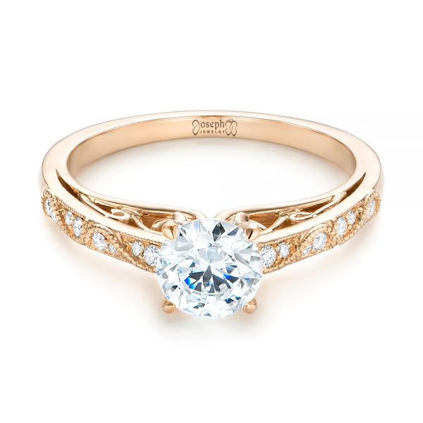 18k Rose Gold Vintage-inspired Diamond Engagement Ring - Flat View -  103298