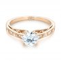 18k Rose Gold Vintage-inspired Diamond Engagement Ring - Flat View -  103298 - Thumbnail