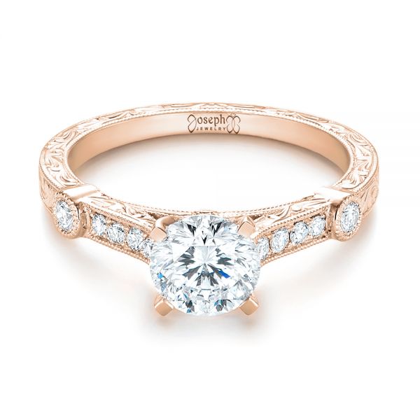 18k Rose Gold 18k Rose Gold Vintage-inspired Diamond Engagement Ring - Flat View -  103433