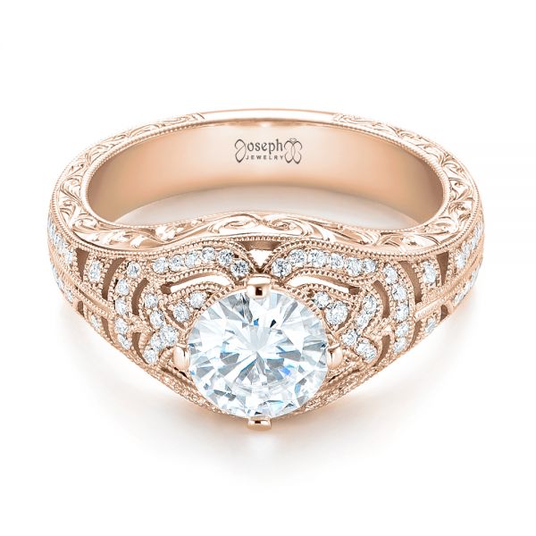 14k Rose Gold 14k Rose Gold Vintage-inspired Diamond Engagement Ring - Flat View -  103511