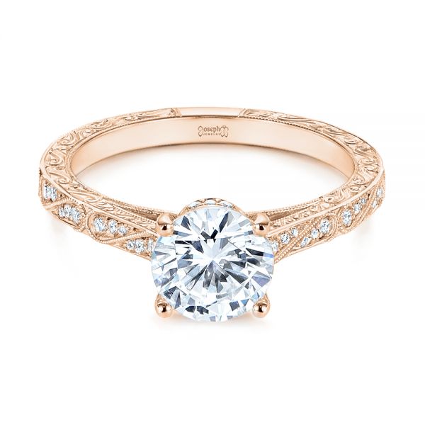 18k Rose Gold 18k Rose Gold Vintage-inspired Diamond Engagement Ring - Flat View -  105367
