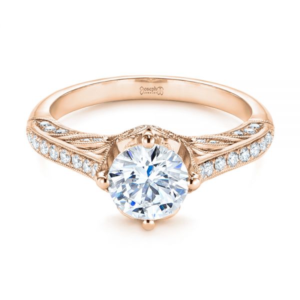 18k Rose Gold 18k Rose Gold Vintage-inspired Diamond Engagement Ring - Flat View -  105793