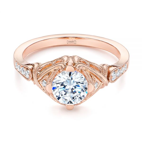14k Rose Gold 14k Rose Gold Vintage-inspired Diamond Engagement Ring - Flat View -  105801