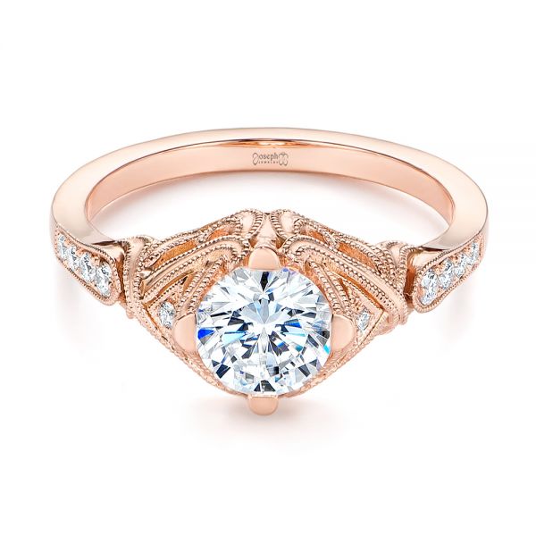 14k Rose Gold 14k Rose Gold Vintage-inspired Diamond Engagement Ring - Flat View -  105801