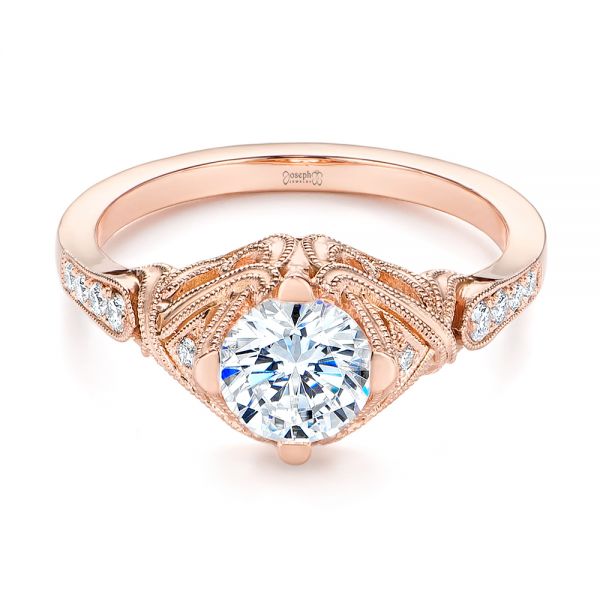 18k Rose Gold 18k Rose Gold Vintage-inspired Diamond Engagement Ring - Flat View -  105801