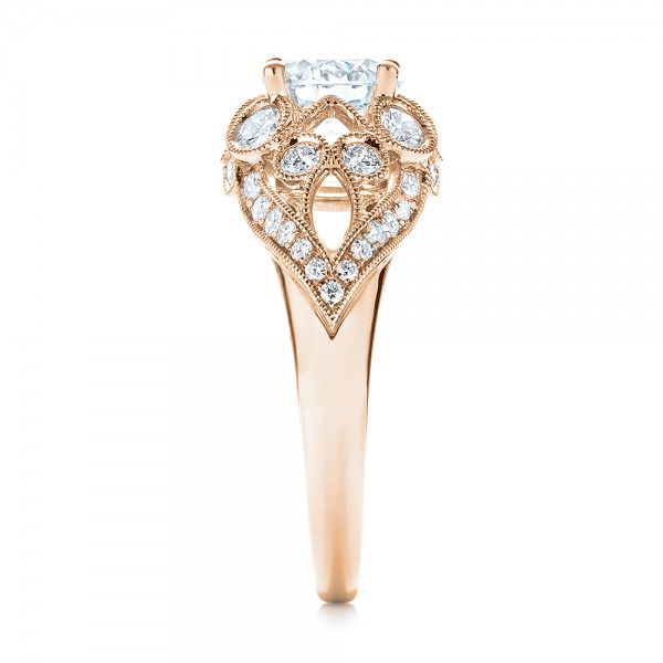 18k Rose Gold 18k Rose Gold Vintage-inspired Diamond Engagement Ring - Side View - 103059