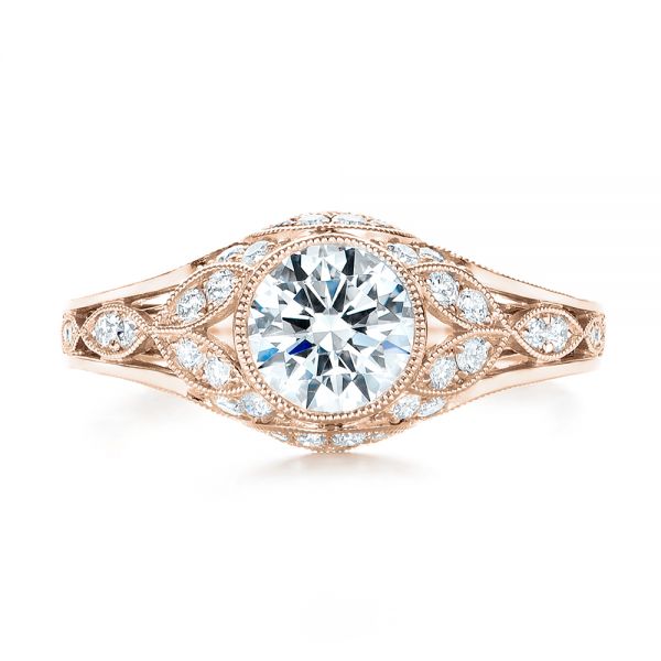 18k Rose Gold 18k Rose Gold Vintage-inspired Diamond Engagement Ring - Top View -  103046