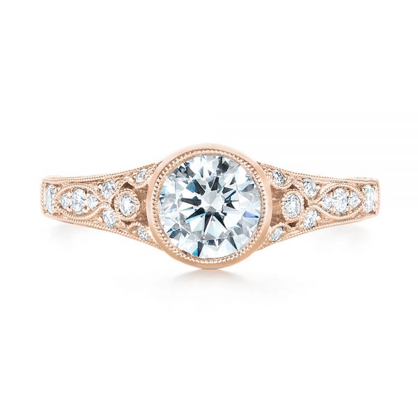 14k Rose Gold 14k Rose Gold Vintage-inspired Diamond Engagement Ring - Top View -  103049