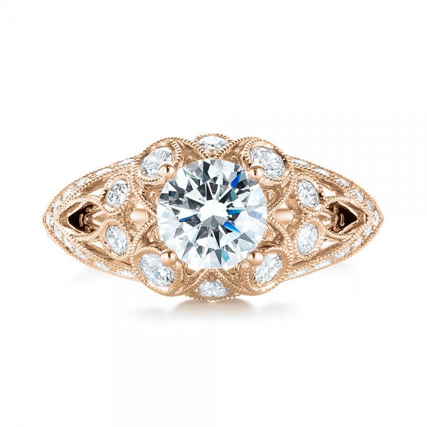 18k Rose Gold 18k Rose Gold Vintage-inspired Diamond Engagement Ring - Top View - 103059