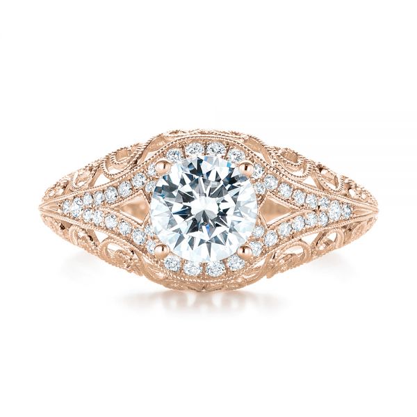 18k Rose Gold 18k Rose Gold Vintage-inspired Diamond Engagement Ring - Top View - 103060