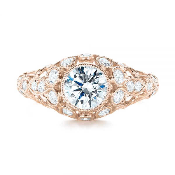 14k Rose Gold 14k Rose Gold Vintage-inspired Diamond Engagement Ring - Top View - 103062