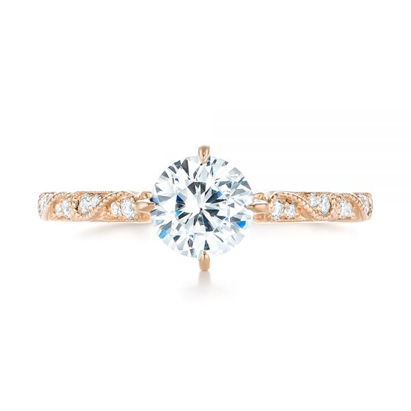 18k Rose Gold 18k Rose Gold Vintage-inspired Diamond Engagement Ring - Top View -  103294