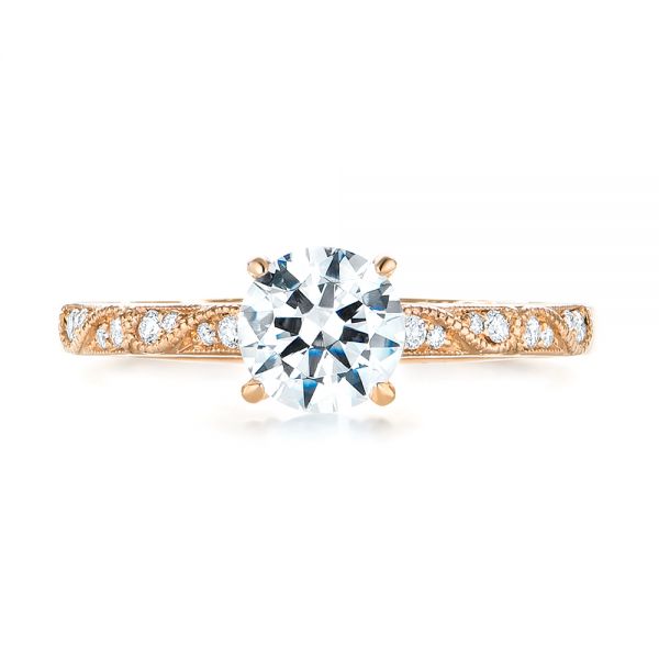 18k Rose Gold Vintage-inspired Diamond Engagement Ring - Top View -  103298